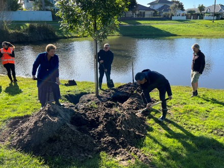 Commissioners planting a tree